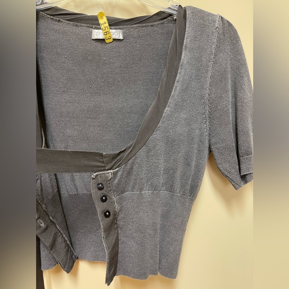 Promod Cropped Short Sleeve Cardigan, Gray with Contrast, Size S - Picture 2 of 9